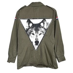 Vintage Redeux Upcycled Wolf Military Army Jacket S Indie Grunge Utility Shacket